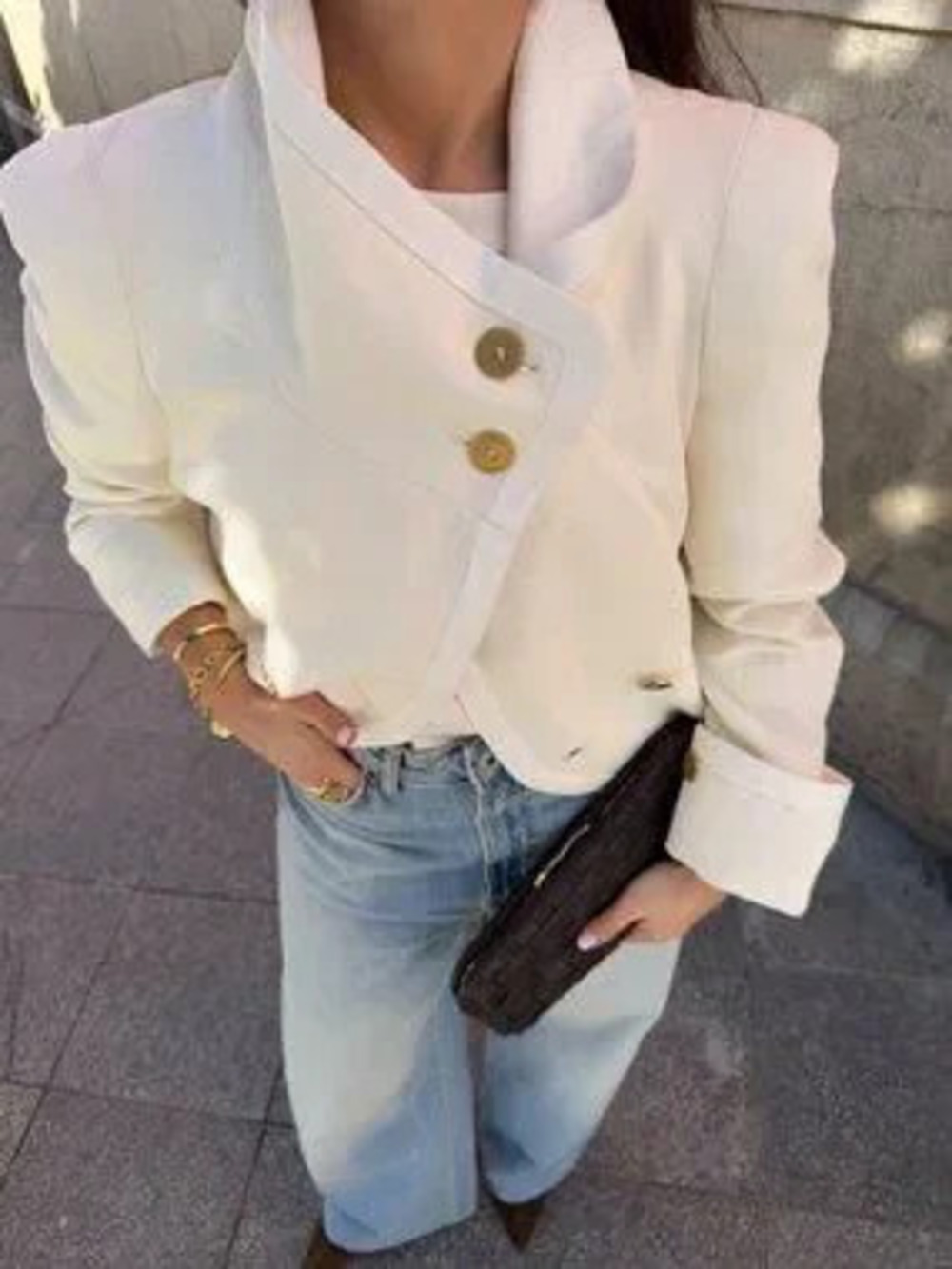 White Casual Women's Minimalist Versatile Patchwork Short Jacket
